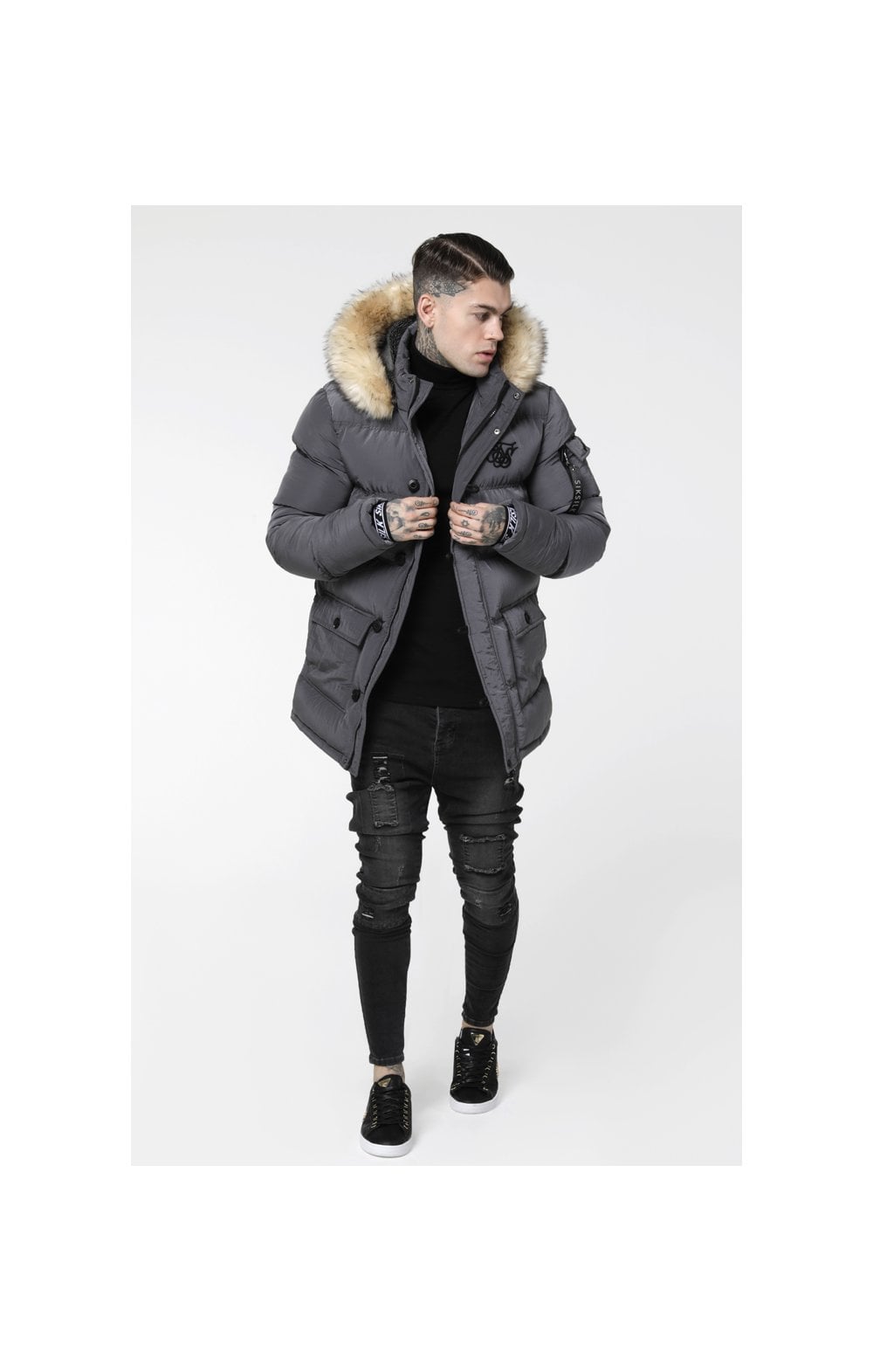 SikSilk Shiny Puff Parka – Grey (5)