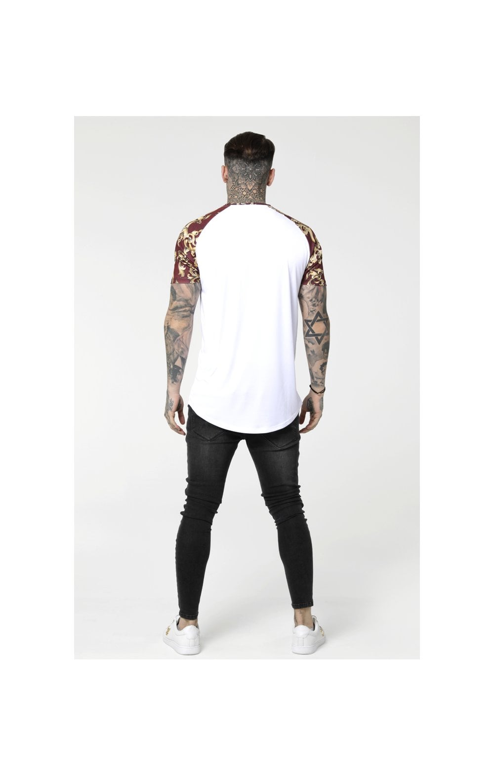 SikSilk S/S Royal Venetian Raglan Gym Tee – White & Burgundy (4)