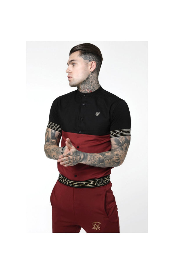 SikSilk S/S Cut & Sew Cartel Grandad Shirt - Black & Red