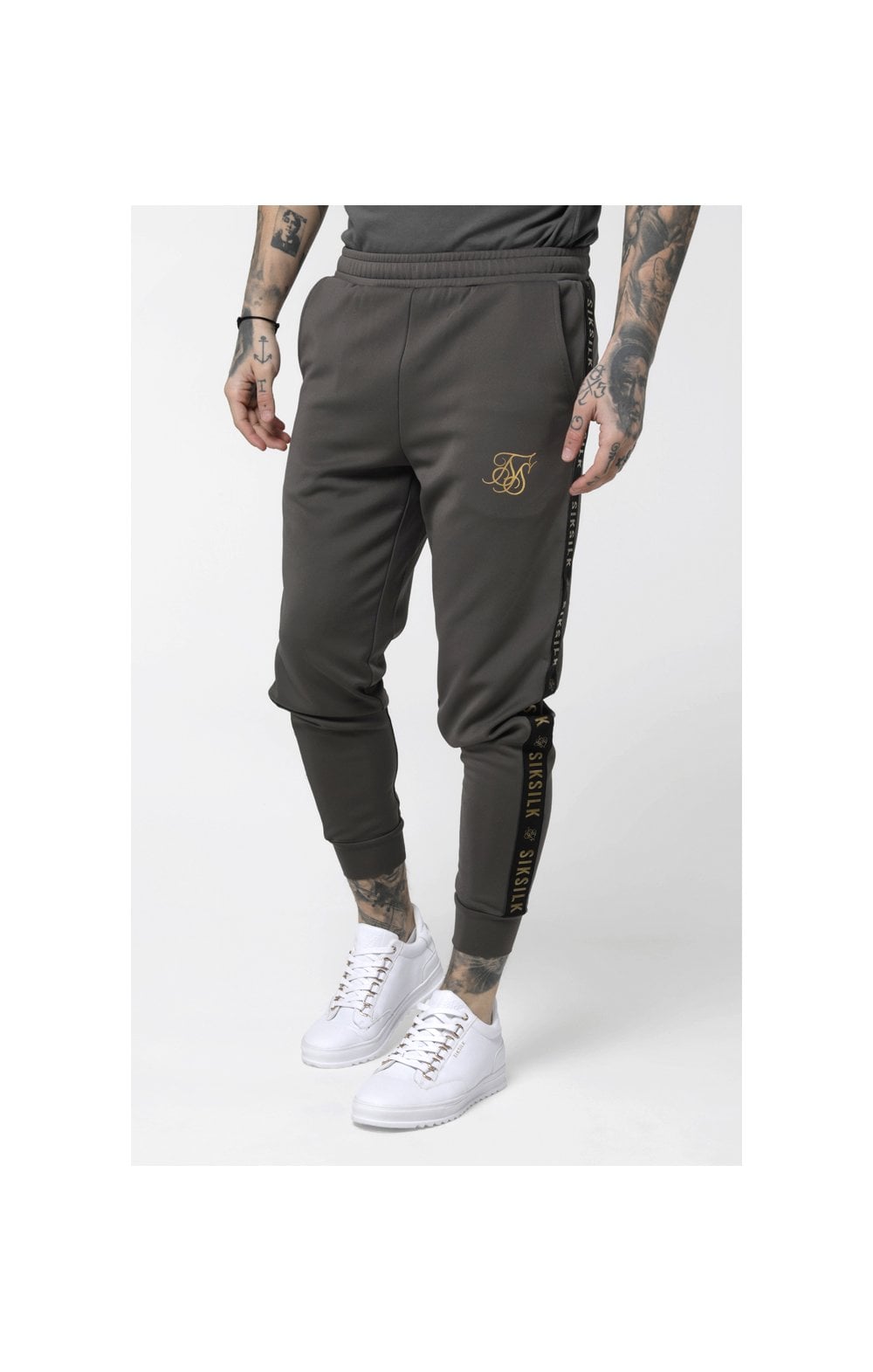 SikSilk Cuffed Cropped Taped Joggers – Cement