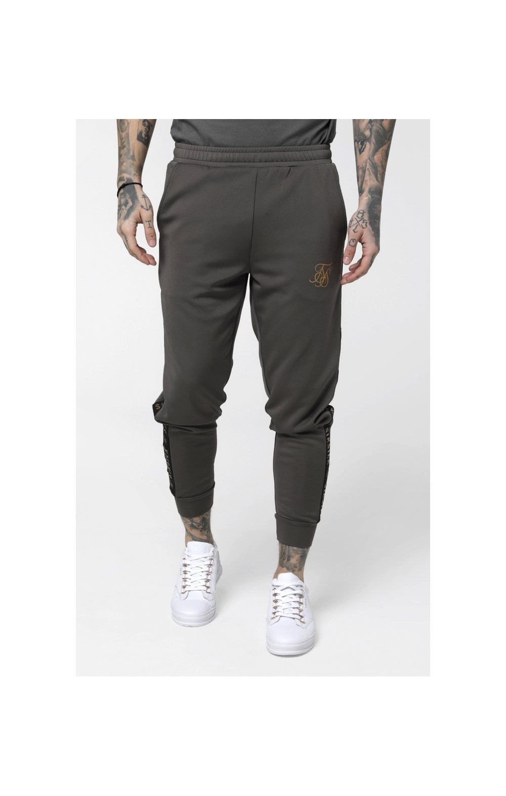 SikSilk Cuffed Cropped Taped Joggers – Cement (1)