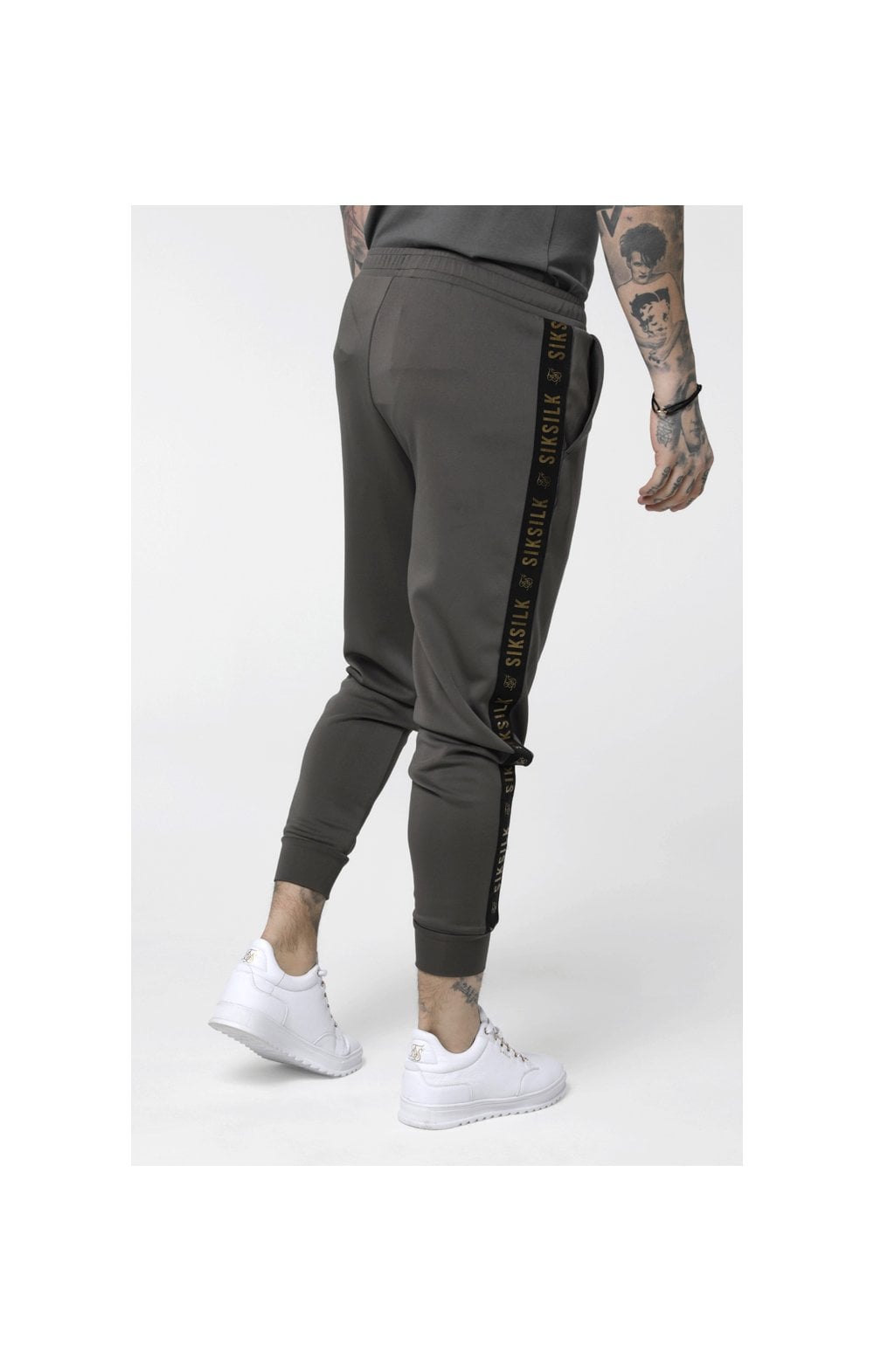 SikSilk Cuffed Cropped Taped Joggers – Cement (2)