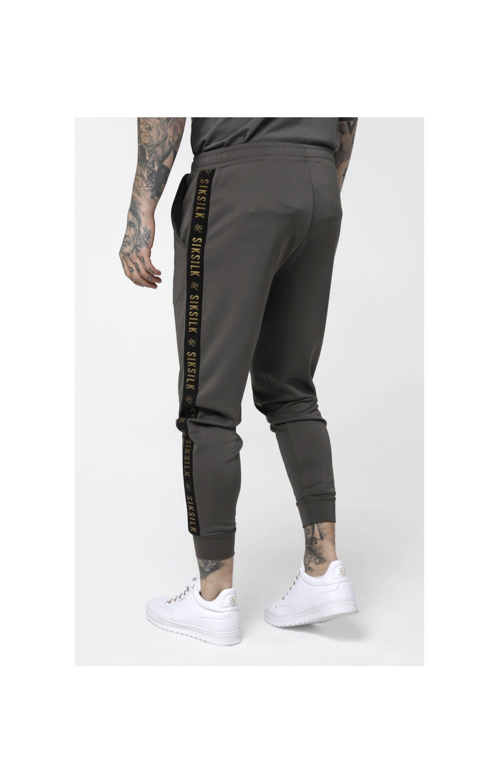 SikSilk Cuffed Cropped Taped Joggers – Cement (3)