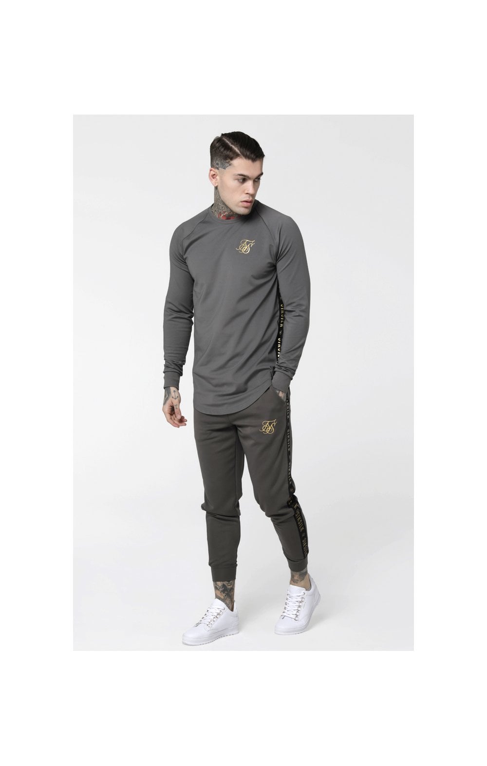 SikSilk Cuffed Cropped Taped Joggers – Cement (4)