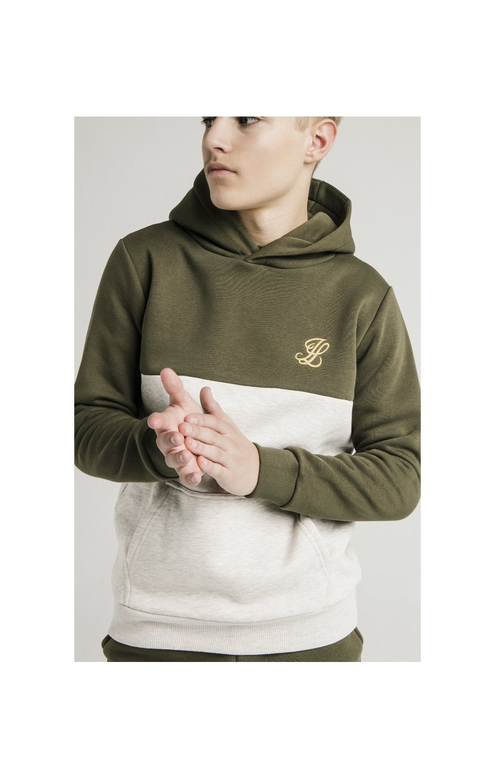 Illusive London Cut & Sew Marl Overhead Hoodie - khaki & Snow Marl