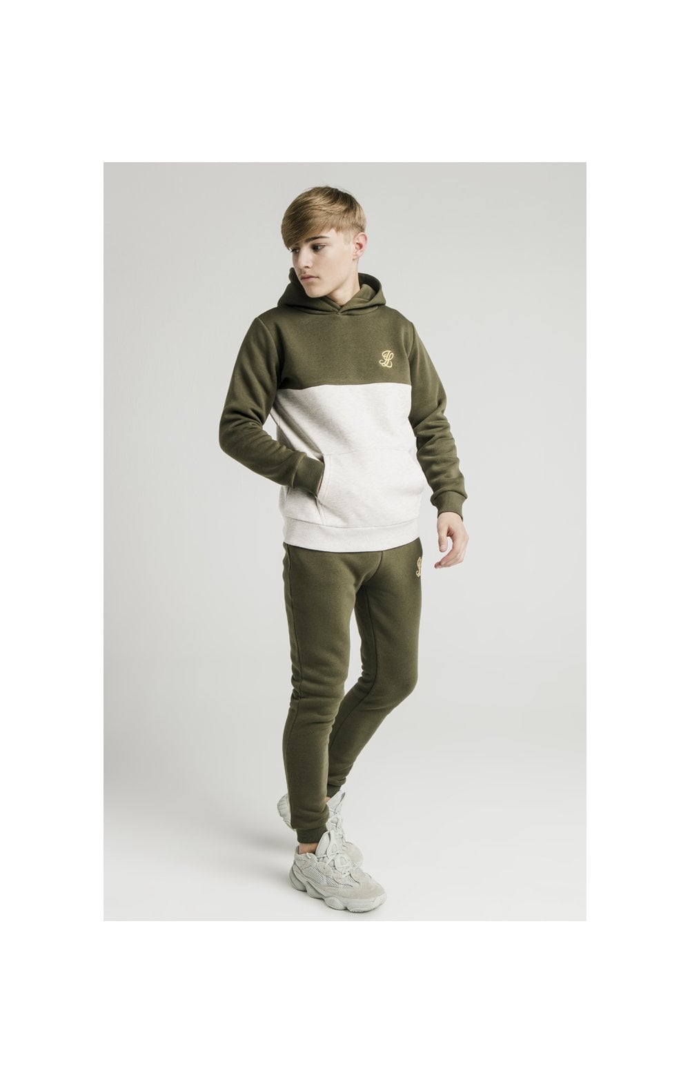 Illusive London Cut & Sew Marl Overhead Hoodie - khaki & Snow Marl (1)