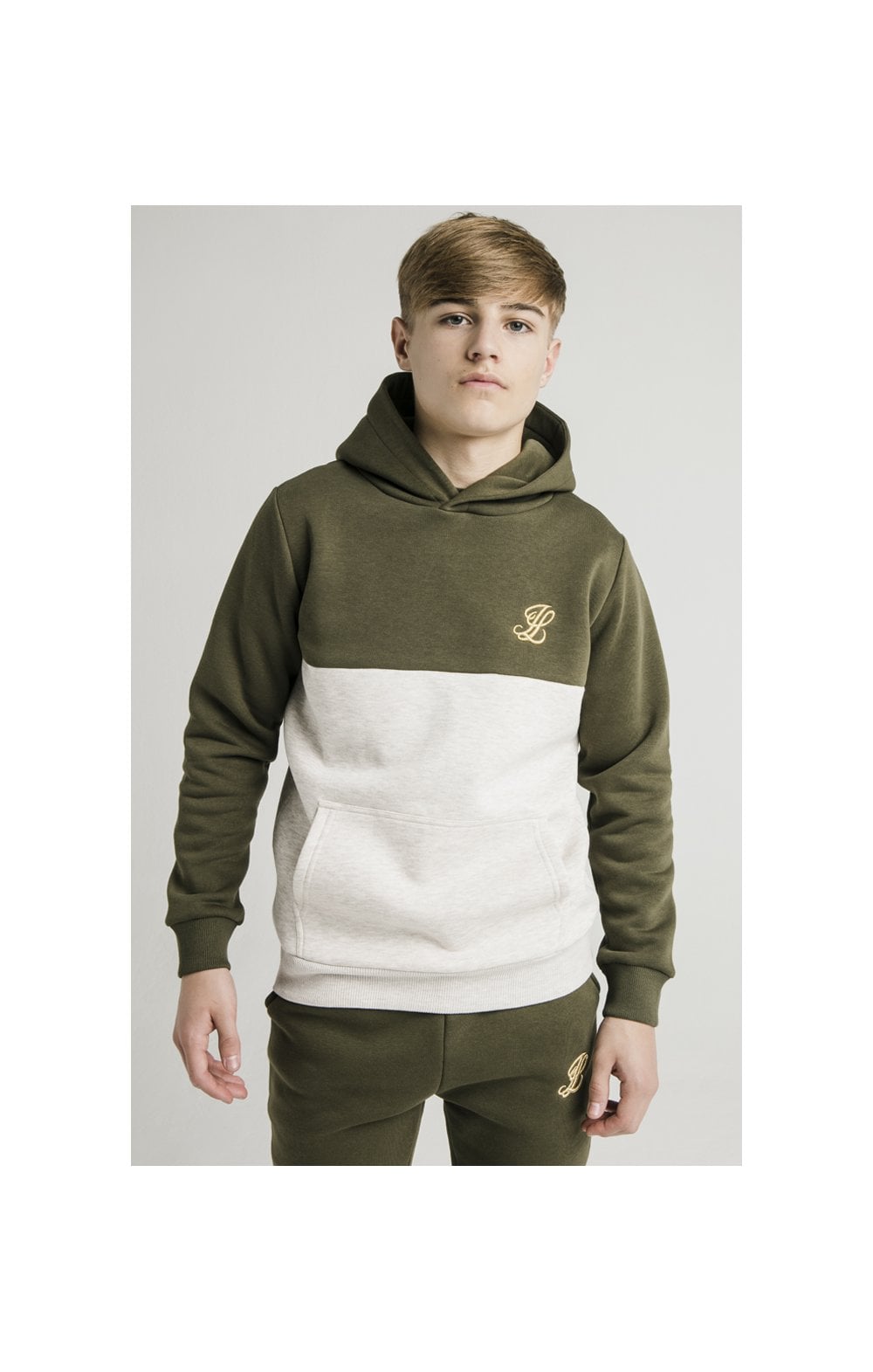 Illusive London Cut & Sew Marl Overhead Hoodie - khaki & Snow Marl (2)