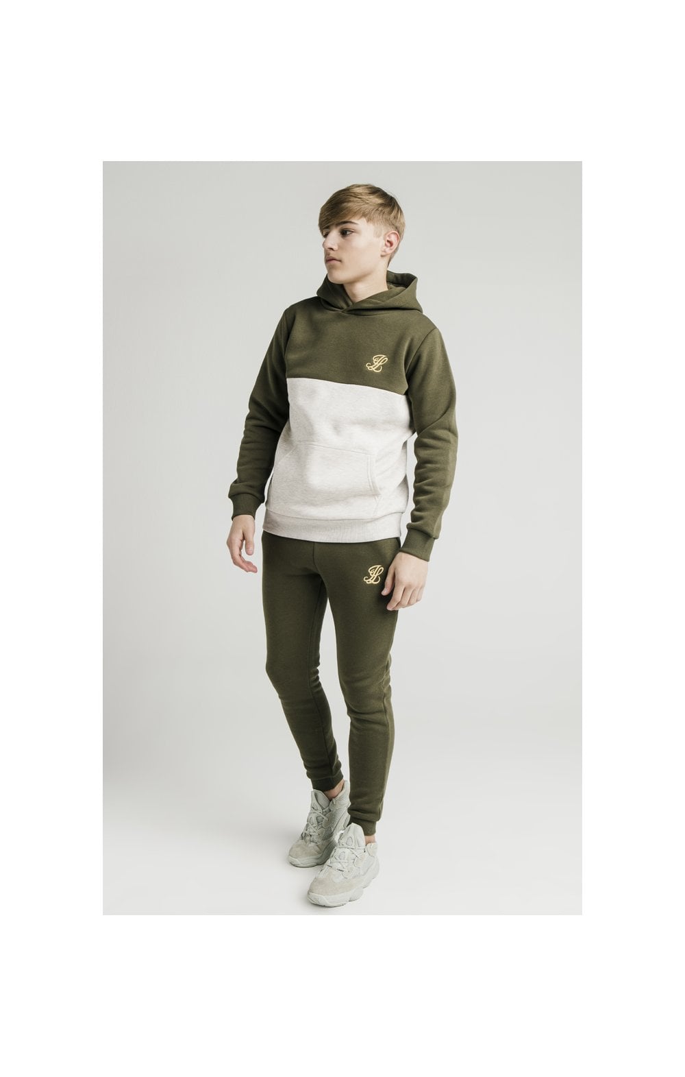 Illusive London Cut & Sew Marl Overhead Hoodie - khaki & Snow Marl (3)