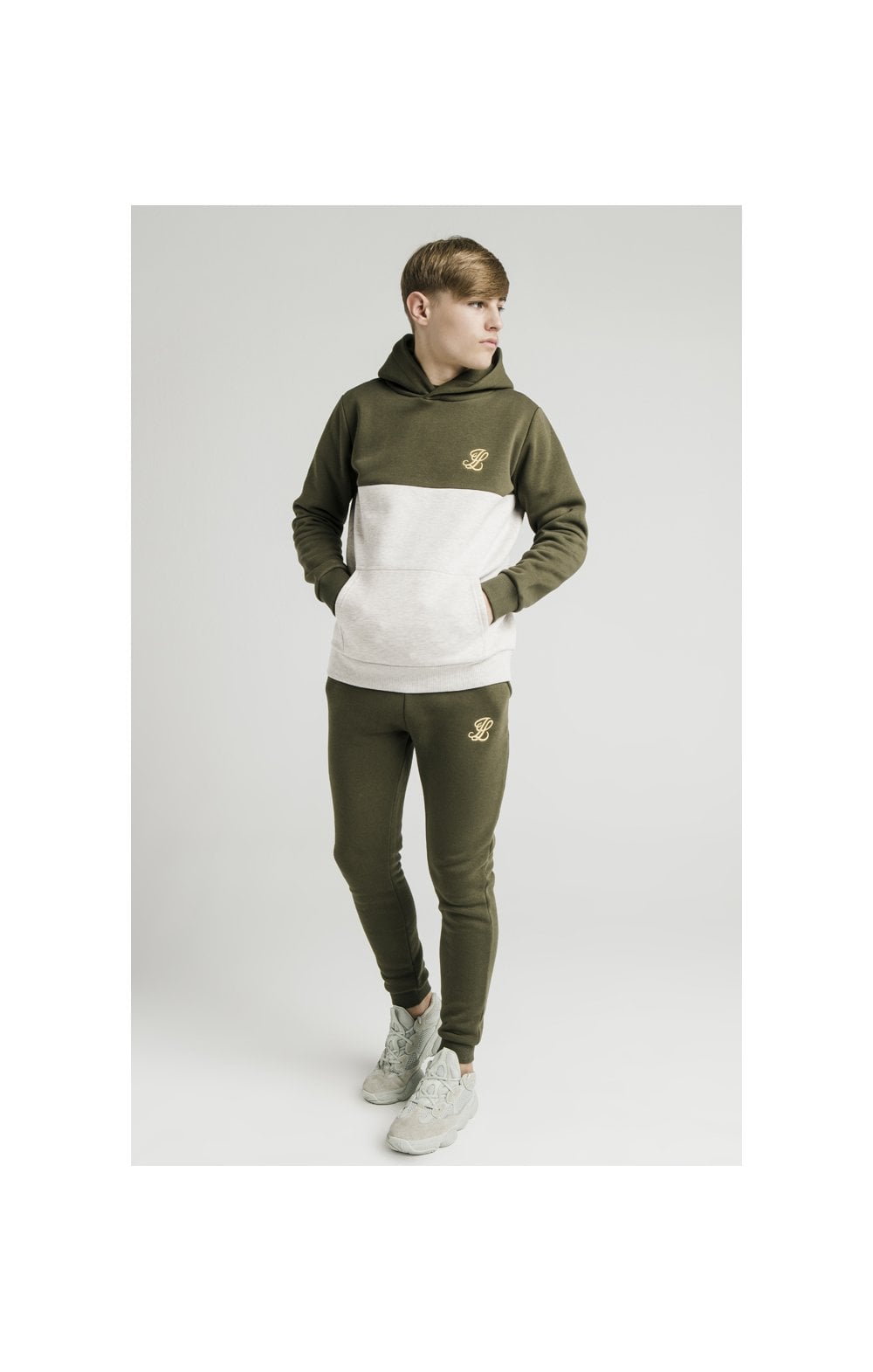 Illusive London Cut & Sew Marl Overhead Hoodie - khaki & Snow Marl (4)