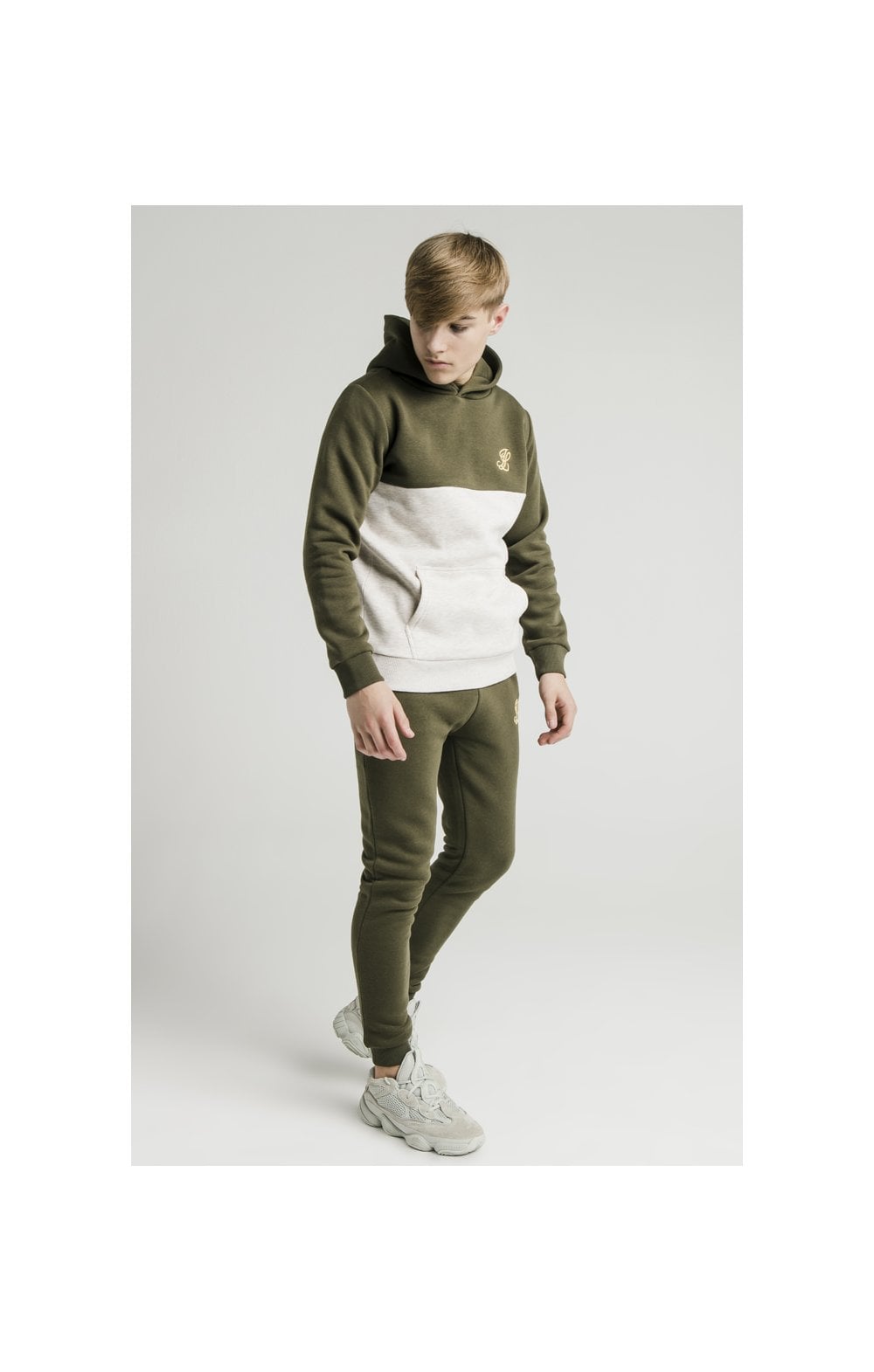 Illusive London Cut & Sew Marl Overhead Hoodie - khaki & Snow Marl (5)