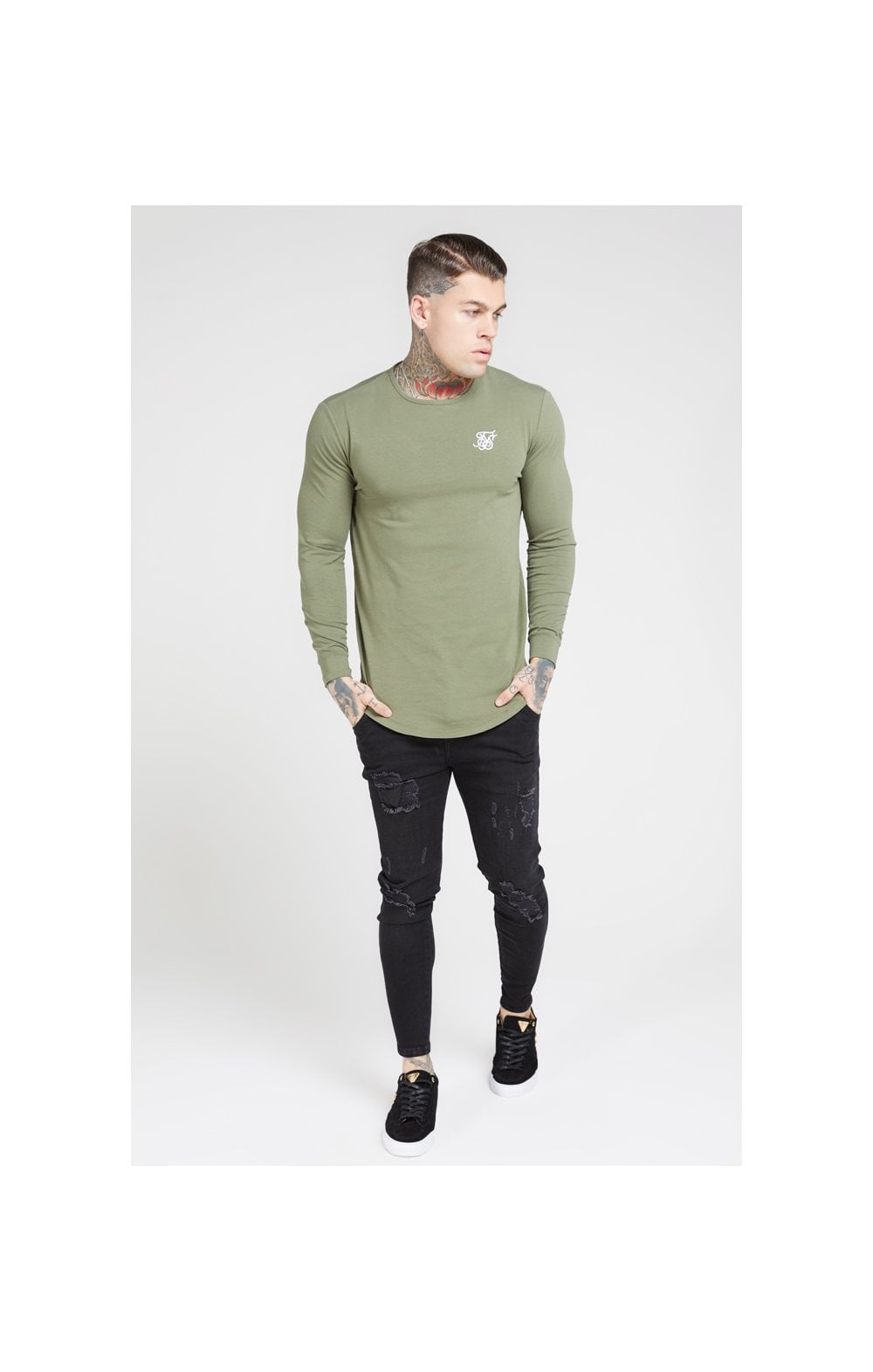 Khaki Essential Long Sleeve Muscle Fit T-Shirt (3)