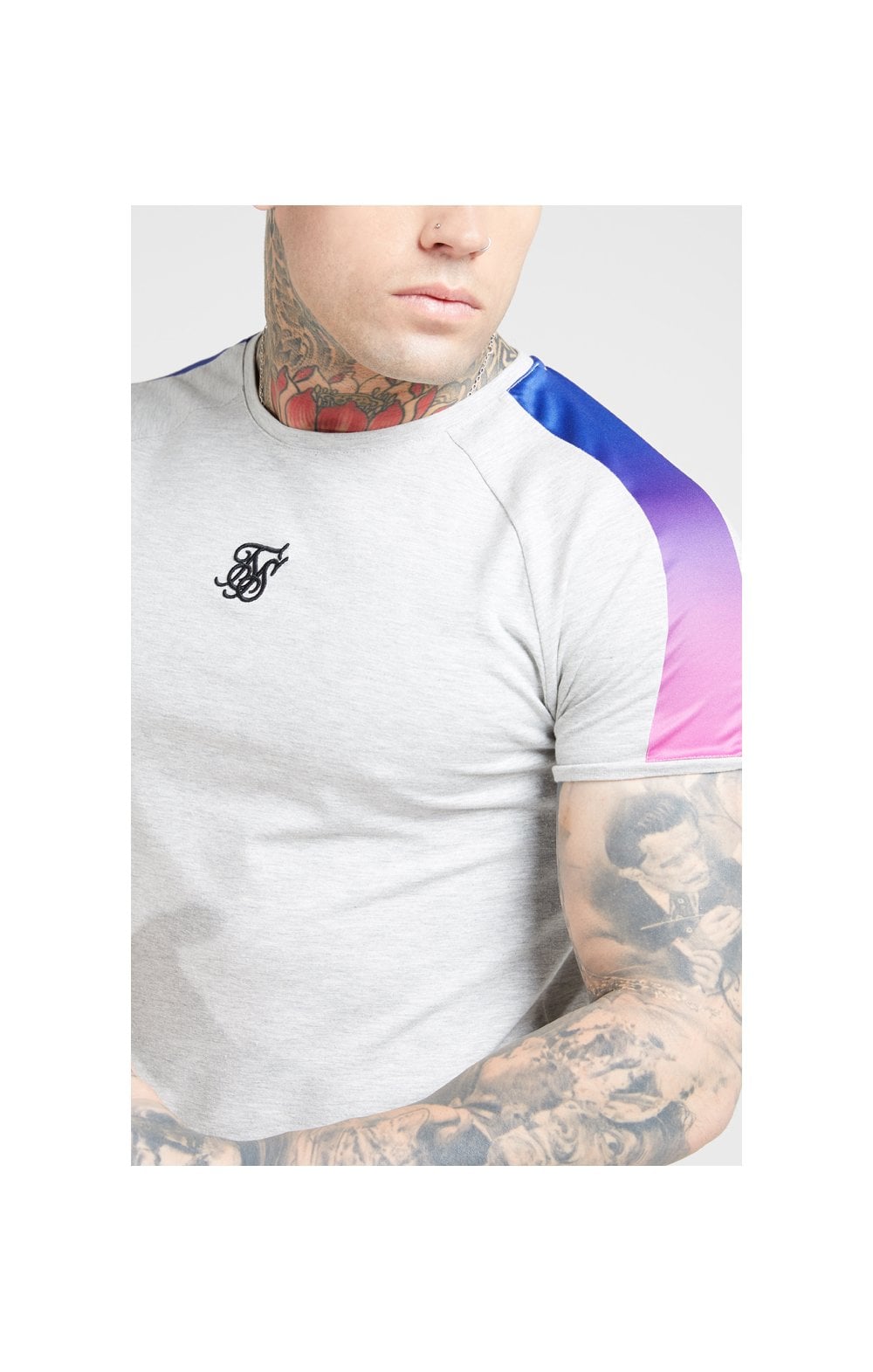 Load image into Gallery viewer, SikSilk S/S Marl Fade Panel Tech Tee – Grey Marl &amp; Neon