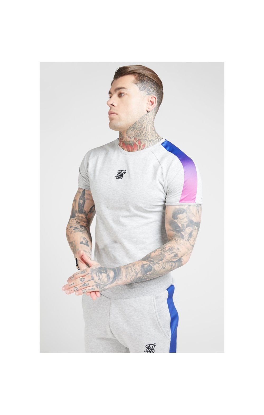 Load image into Gallery viewer, SikSilk S/S Marl Fade Panel Tech Tee – Grey Marl &amp; Neon (1)