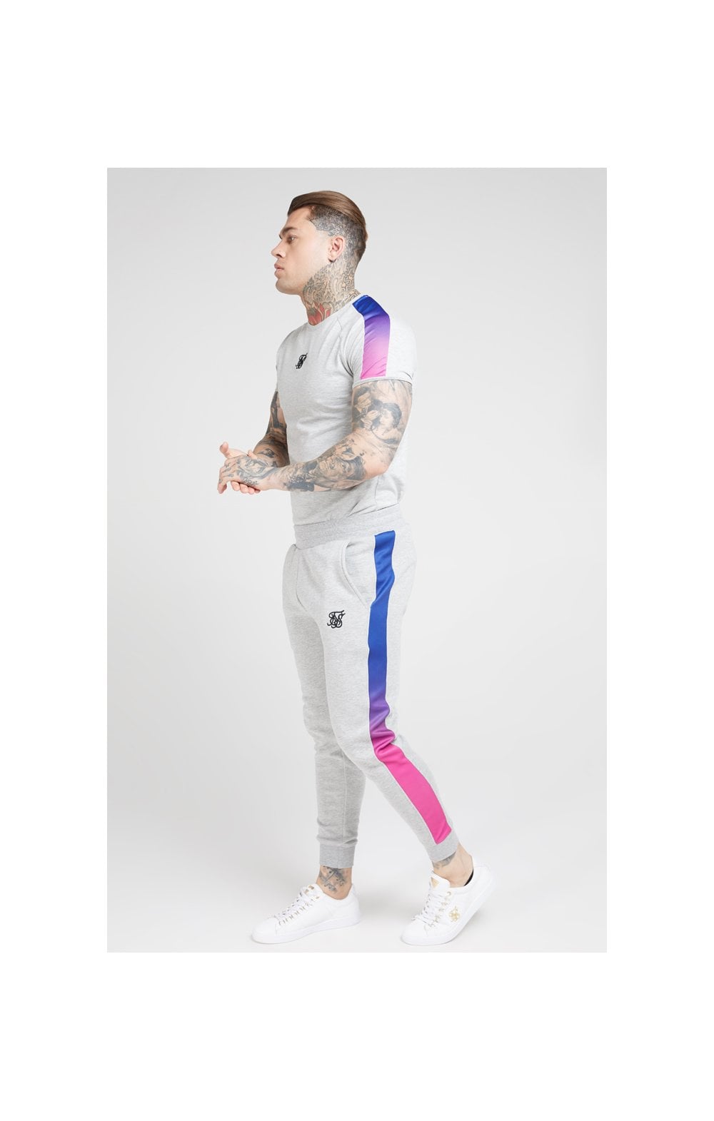 Load image into Gallery viewer, SikSilk S/S Marl Fade Panel Tech Tee – Grey Marl &amp; Neon (2)