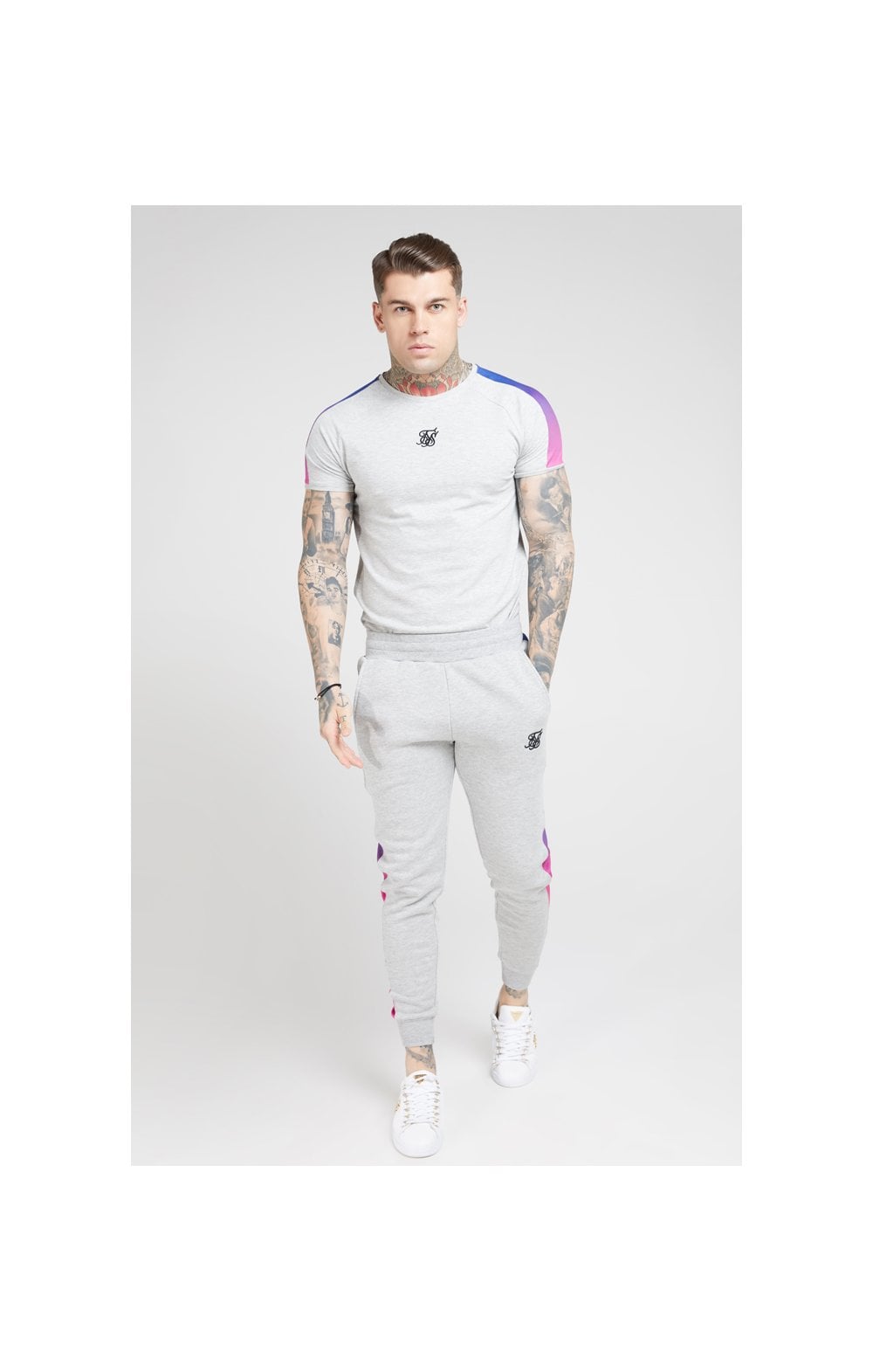 Load image into Gallery viewer, SikSilk S/S Marl Fade Panel Tech Tee – Grey Marl &amp; Neon (3)