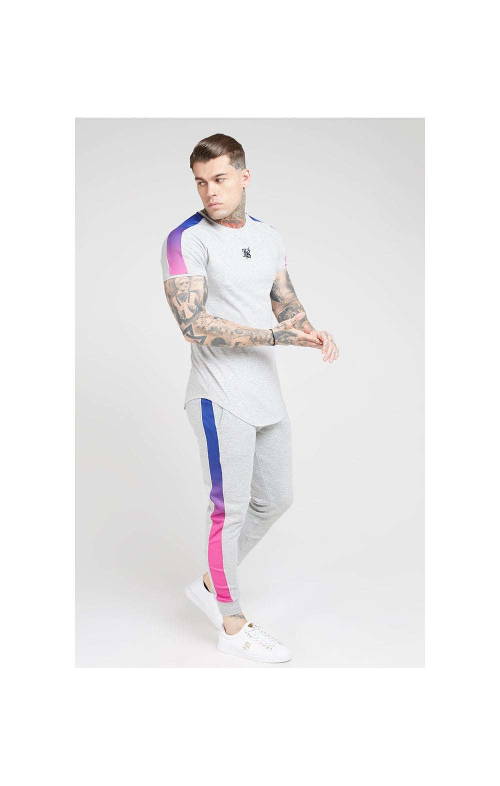 Load image into Gallery viewer, SikSilk S/S Marl Fade Panel Tech Tee – Grey Marl &amp; Neon (4)