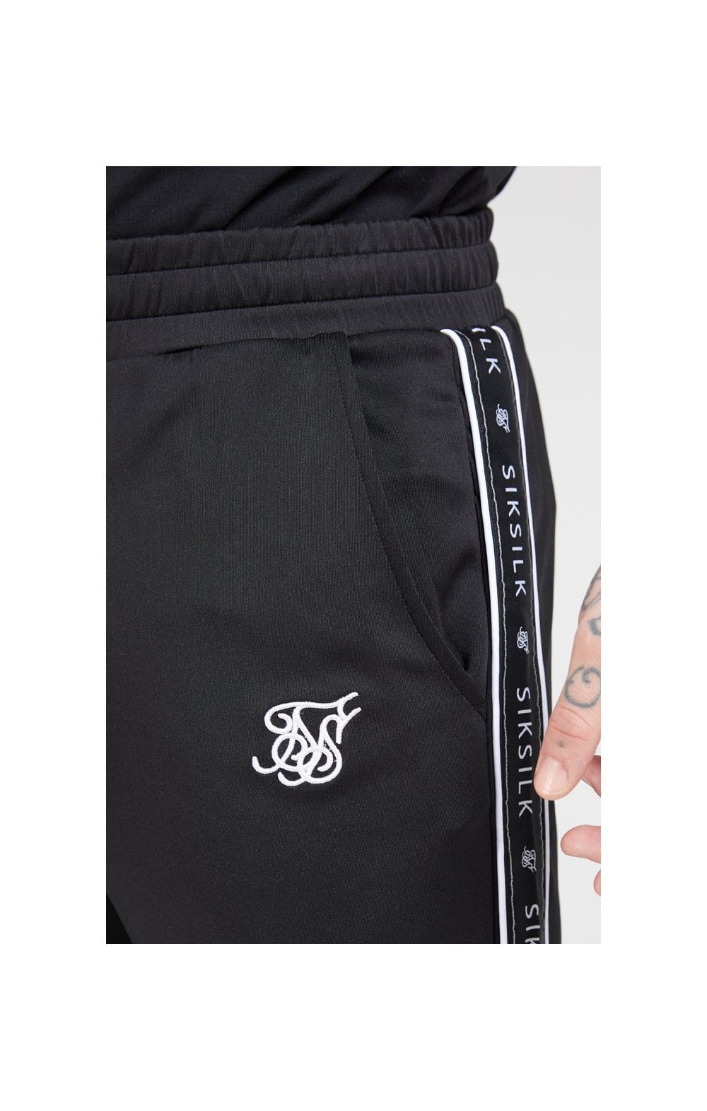 SikSilk Fitted Panel Tape Track Pants – Black (4)