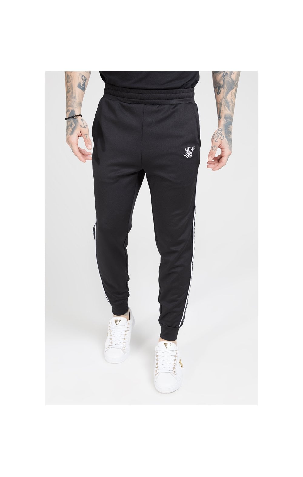 SikSilk Fitted Panel Tape Track Pants – Black (1)