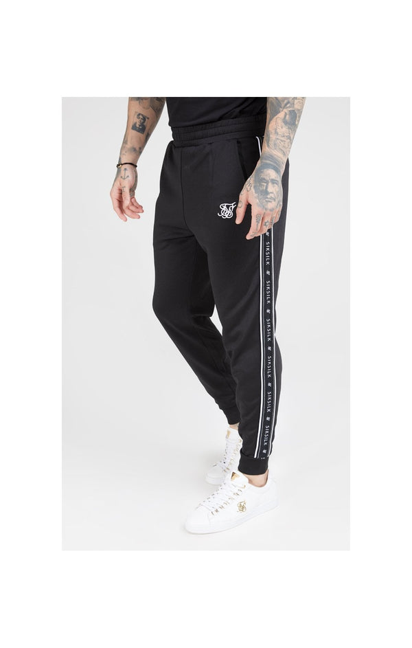 SikSilk Fitted Panel Tape Track Pants – Black