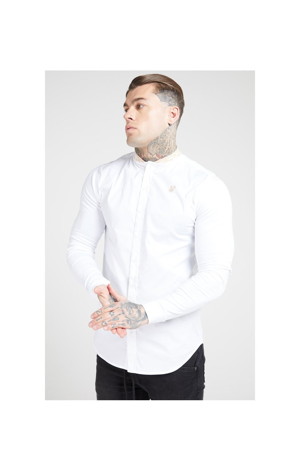 SikSilk L/S Chain Tape Collar Shirt – White (4)