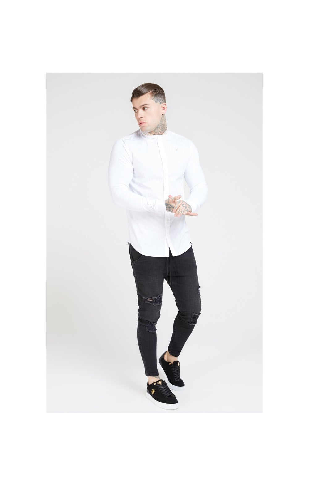 SikSilk L/S Chain Tape Collar Shirt – White (2)