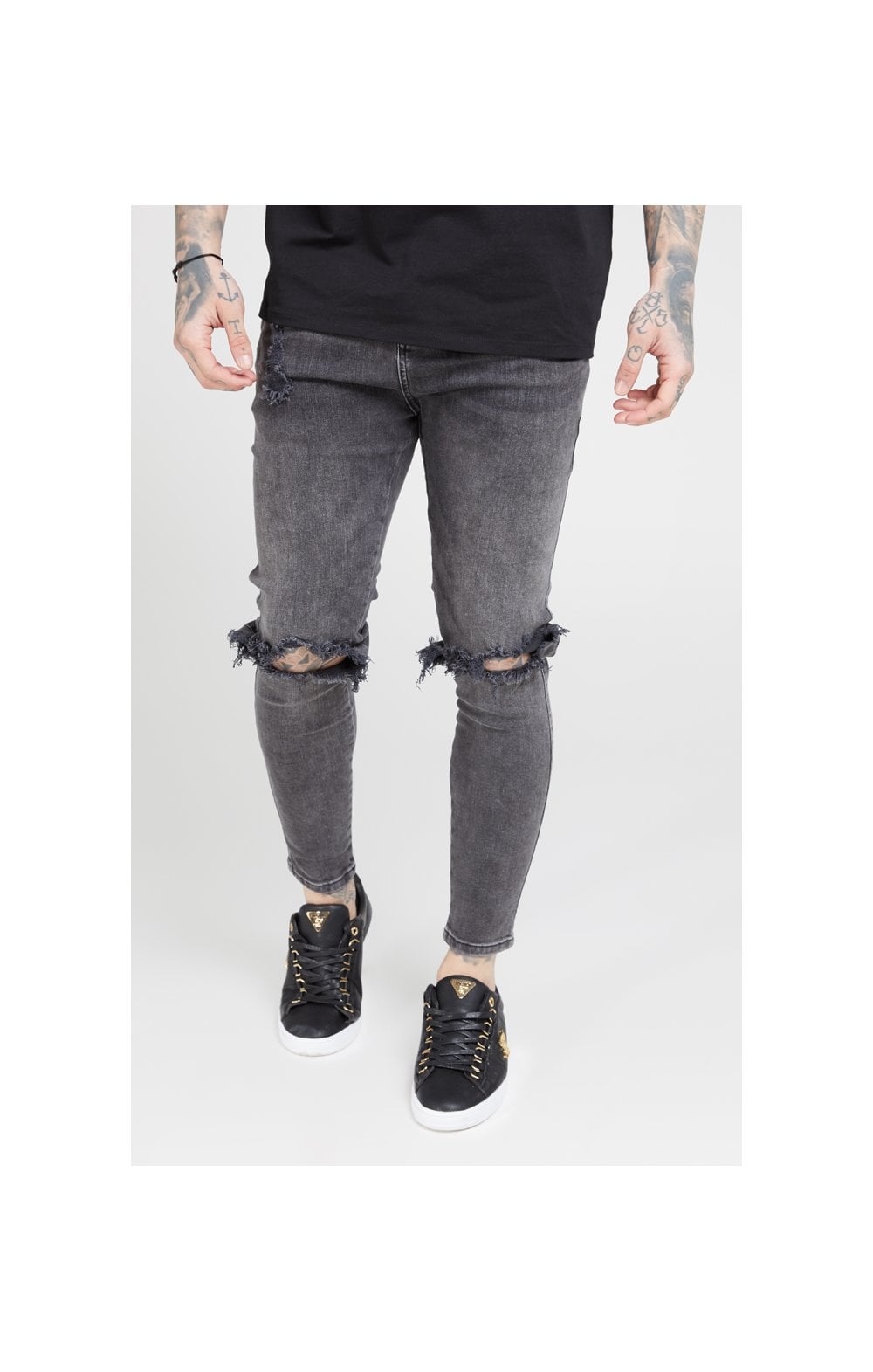 Load image into Gallery viewer, SikSilk Skinny Distressed Slice Knee Denims - Dark Grey (1)