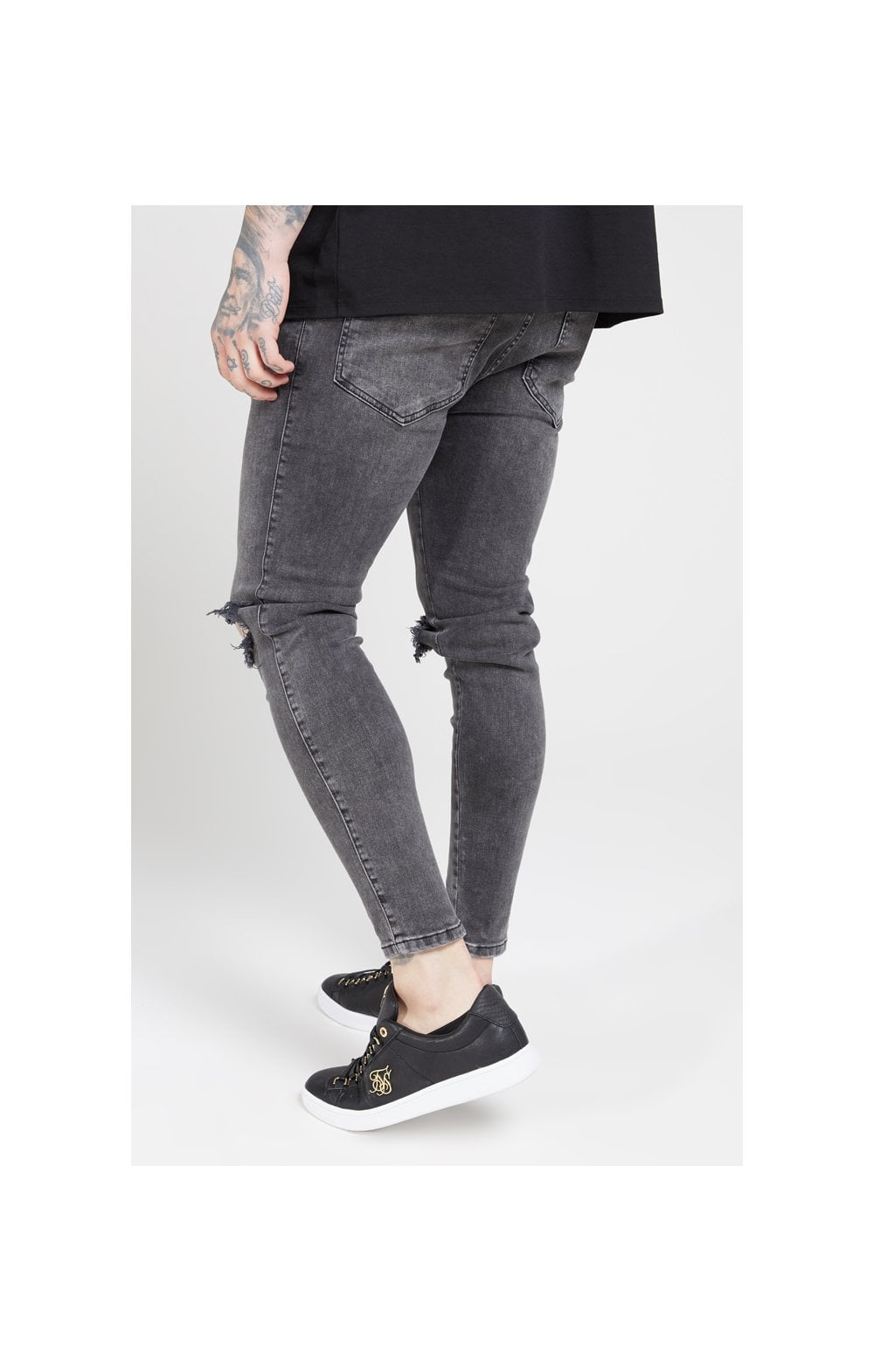 Load image into Gallery viewer, SikSilk Skinny Distressed Slice Knee Denims - Dark Grey (2)
