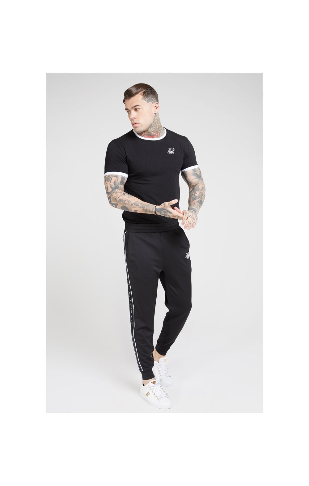 SikSilk S/S Inset Straight Hem Ringer Gym Tee – Black & White (4)