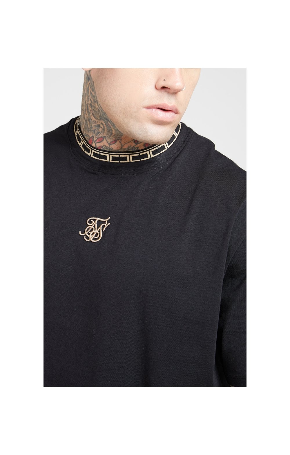 Load image into Gallery viewer, SikSilk Tape Collar Essential Tee - Black &amp; Gold (1)