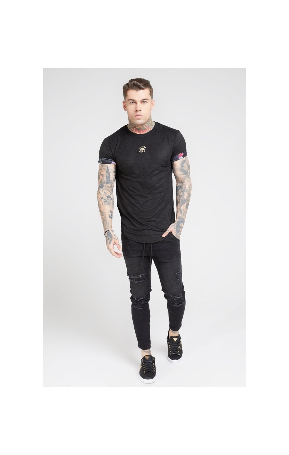 Load image into Gallery viewer, SikSilk S/S Roll Sleeve Tee – Black &amp; Oil Paint (2)