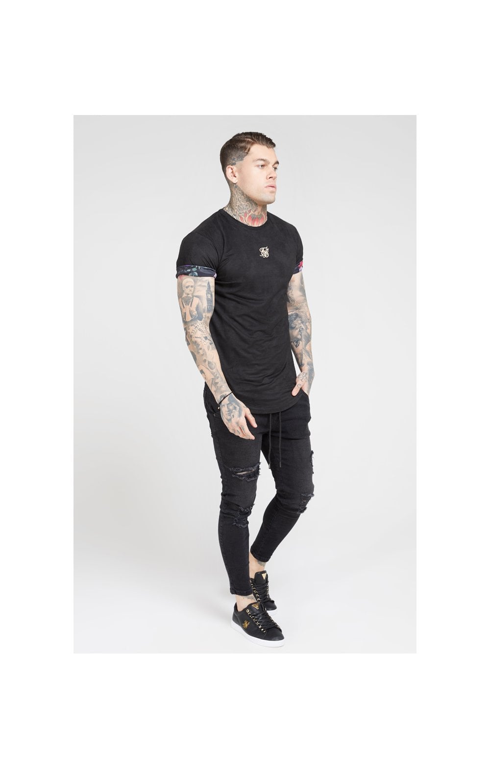 Load image into Gallery viewer, SikSilk S/S Roll Sleeve Tee – Black &amp; Oil Paint (4)