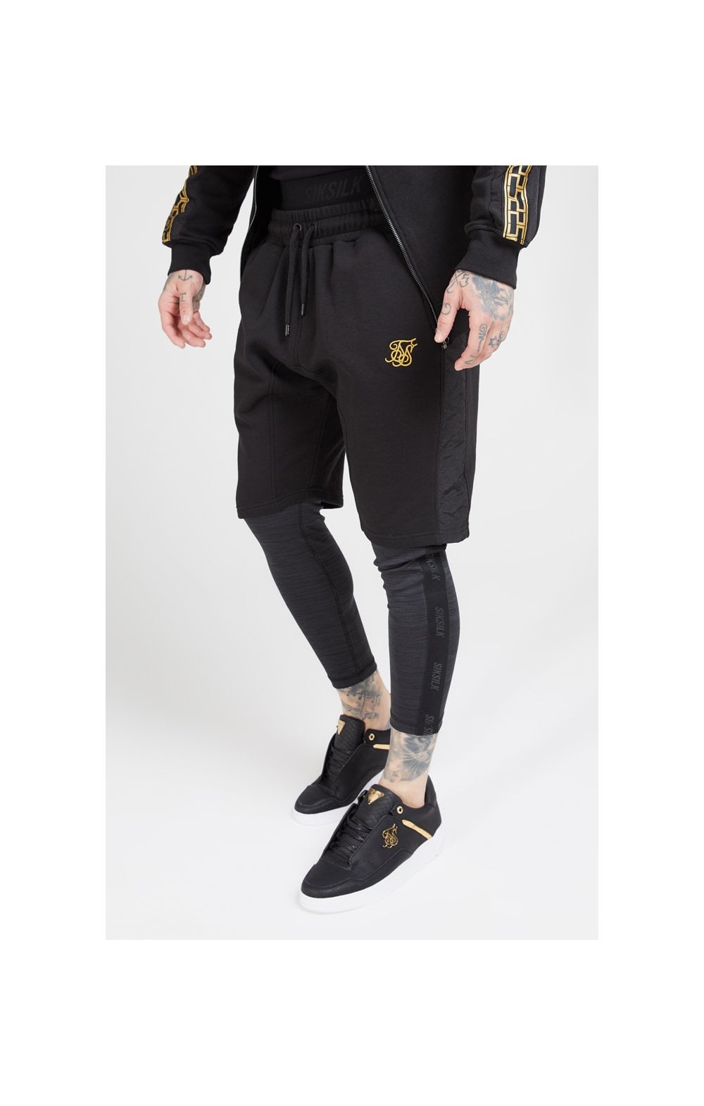 SikSilk Nylon Panel Relaxed Fit Shorts - Black & Gold