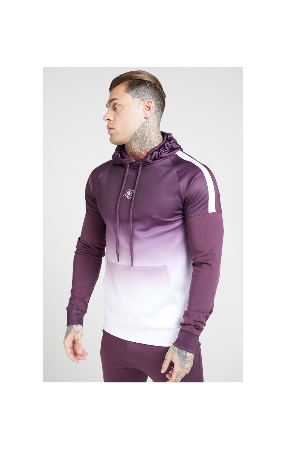 Load image into Gallery viewer, SikSilk Vapour Hybrid Sleeve Tape Hoodie - Rich Burgundy Fade (1)