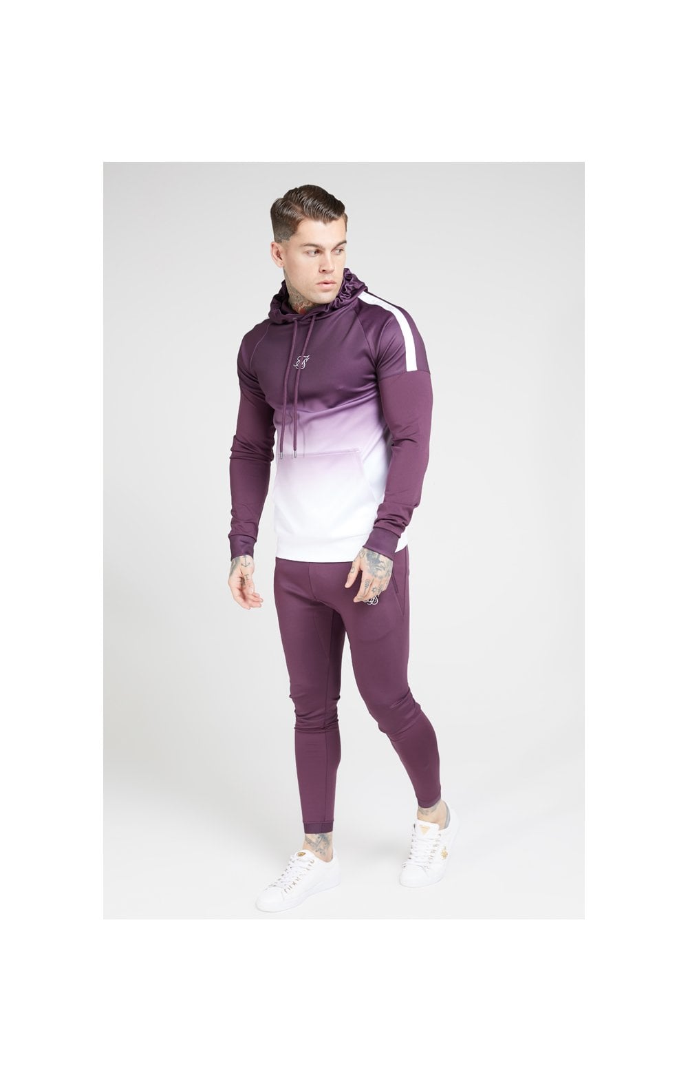 Load image into Gallery viewer, SikSilk Vapour Hybrid Sleeve Tape Hoodie - Rich Burgundy Fade (4)