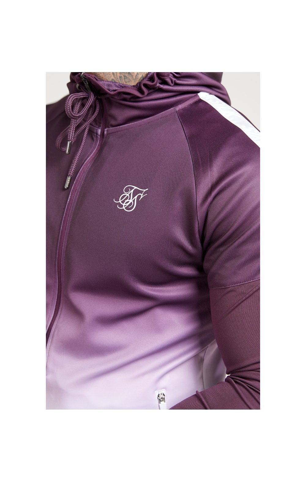 SikSilk Athlete Hybrid Zip Through Hoodie – Rich Burgundy Fade