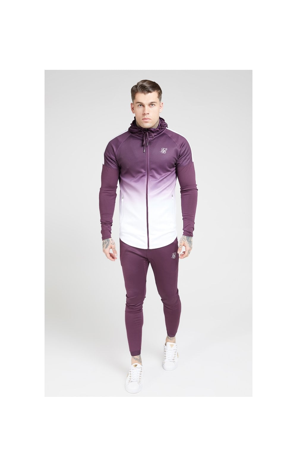 SikSilk Athlete Hybrid Zip Through Hoodie – Rich Burgundy Fade (3)