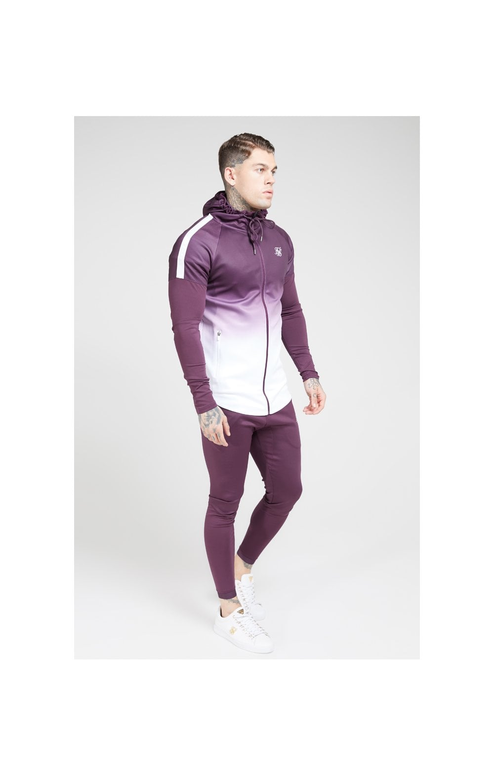 SikSilk Athlete Hybrid Zip Through Hoodie – Rich Burgundy Fade (5)