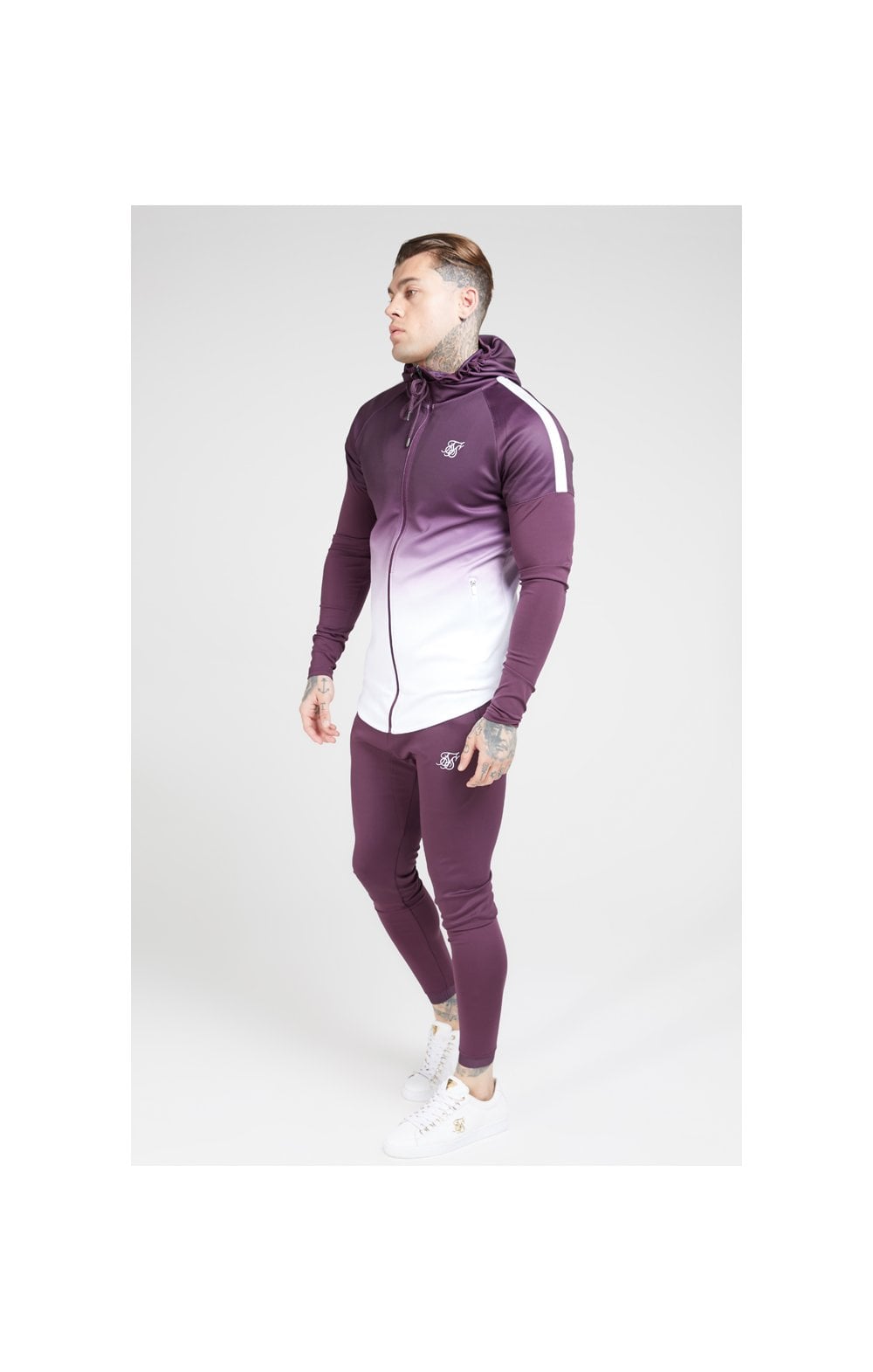 SikSilk Athlete Hybrid Zip Through Hoodie – Rich Burgundy Fade (4)