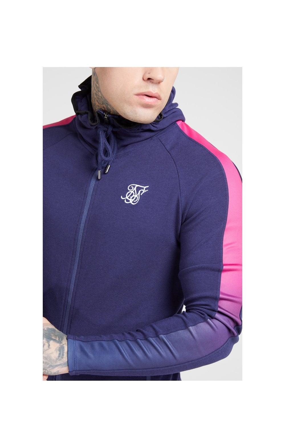 Load image into Gallery viewer, SikSilk Fade Panel Zip Through Hoodie – Navy &amp; Neon Fade