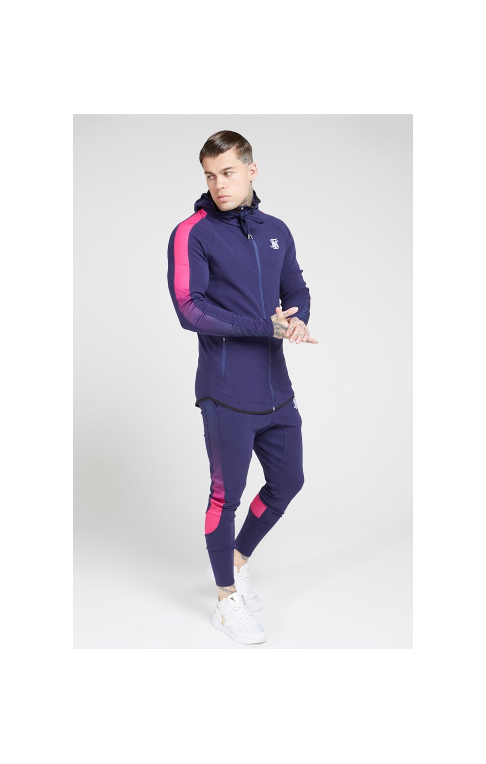 SikSilk Fade Panel Zip Through Hoodie – Navy & Neon Fade (2)