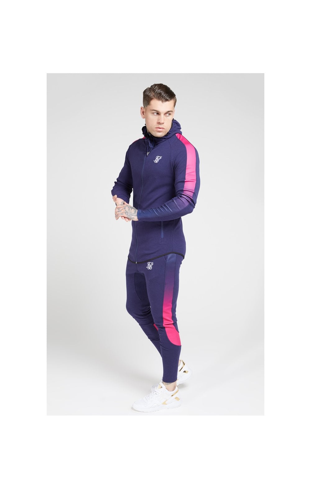 Load image into Gallery viewer, SikSilk Fade Panel Zip Through Hoodie – Navy &amp; Neon Fade (3)