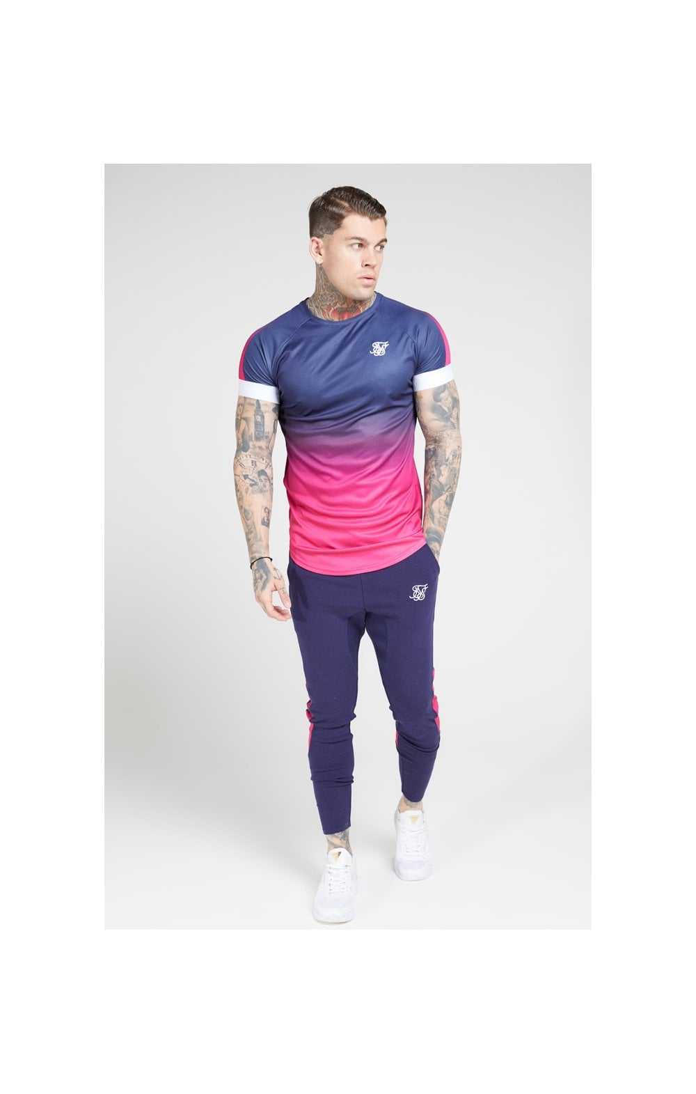 SikSilk S/S Fade Panel Tech Tee – Navy & Neon Fade (2)