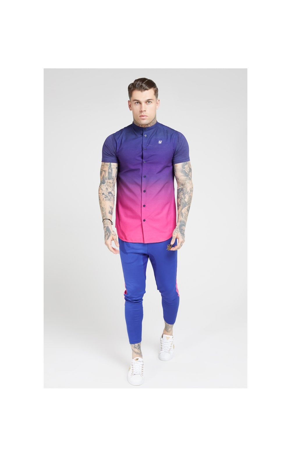 SikSilk S/S Fade Grandad Shirt – Navy & Neon Fade (4)