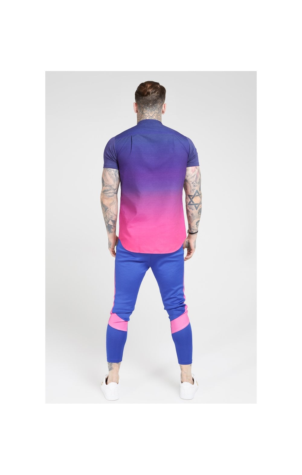SikSilk S/S Fade Grandad Shirt – Navy & Neon Fade (5)