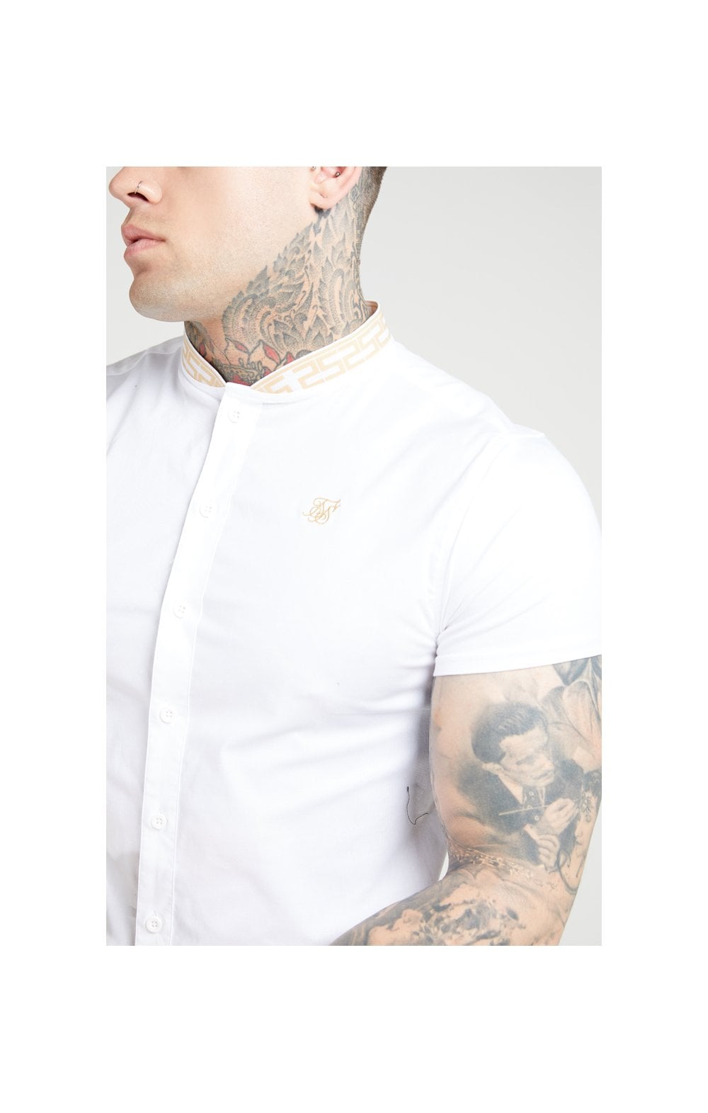 Load image into Gallery viewer, SikSilk S/S Tape Collar Shirt – White &amp; Gold (1)