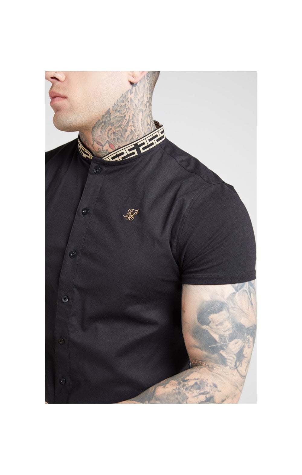 Load image into Gallery viewer, SikSilk S/S Tape Collar Shirt – Black &amp; Gold (1)