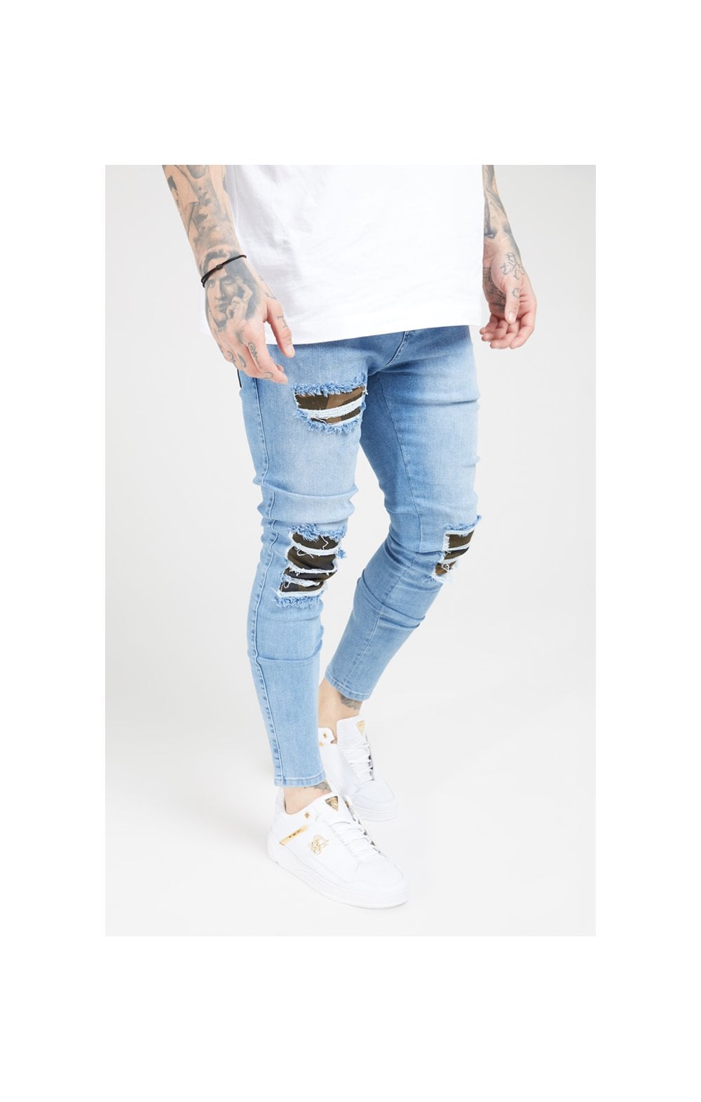 SikSilk Burst Knee Low Rise Denims - Midstone