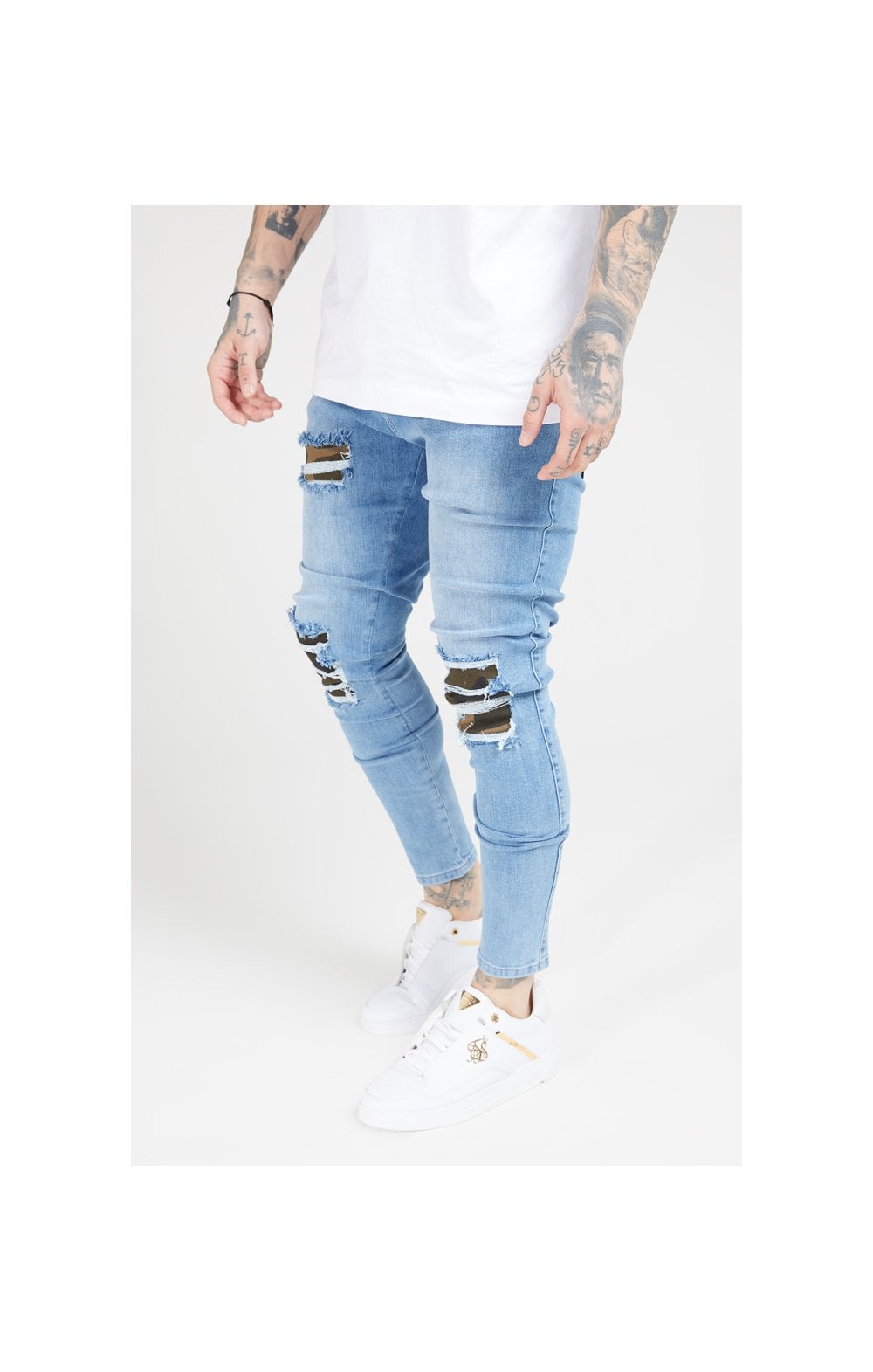 SikSilk Burst Knee Low Rise Denims - Midstone (2)