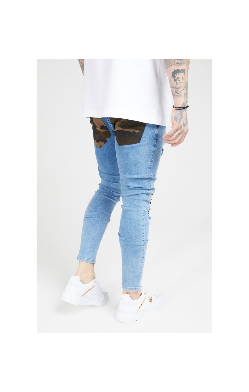 SikSilk Burst Knee Low Rise Denims - Midstone (3)