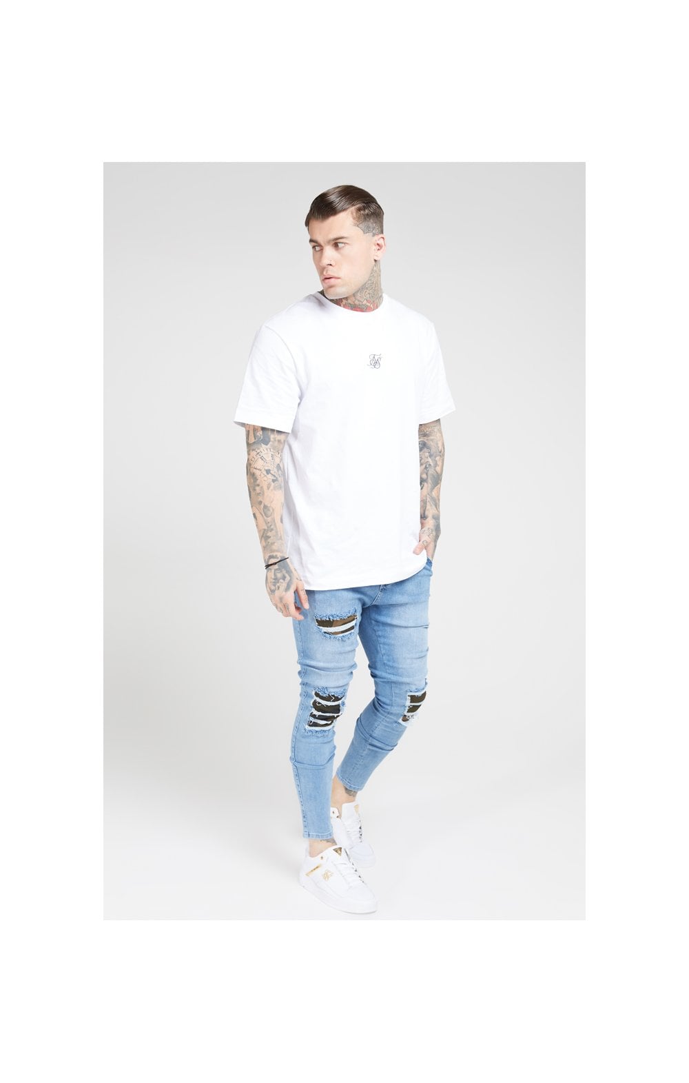 SikSilk Burst Knee Low Rise Denims - Midstone (1)